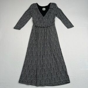 Maeve Black White Galena 3/4 Sleeve Midi Dress Womens Size S Lined Waist Detail